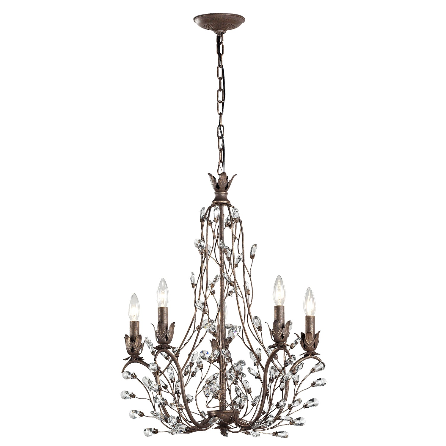 Leafy 5 Light Rust Chandelier