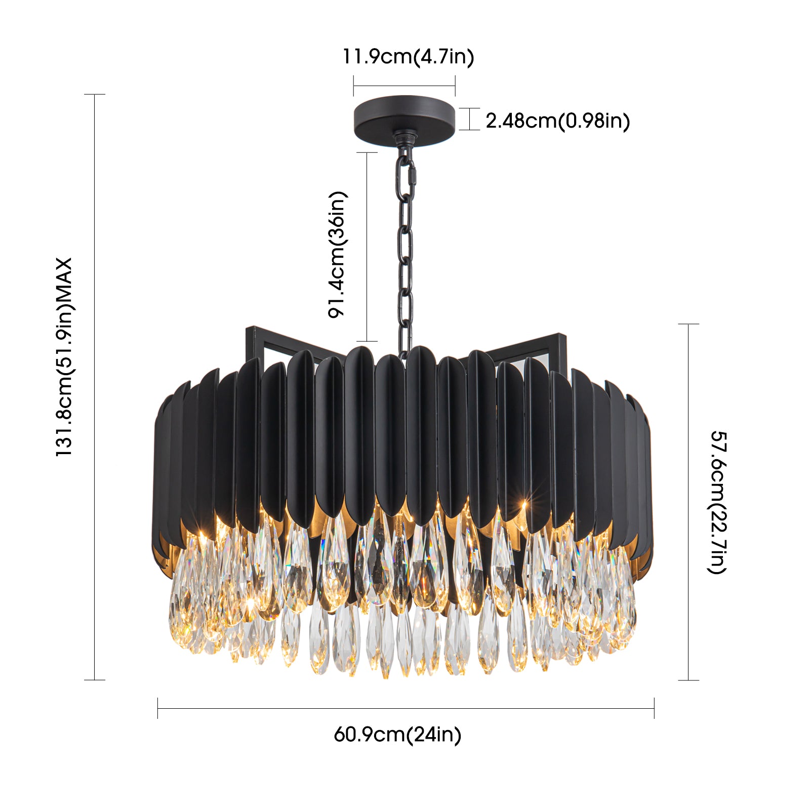 Amy 12 Light Black Round Chandelier