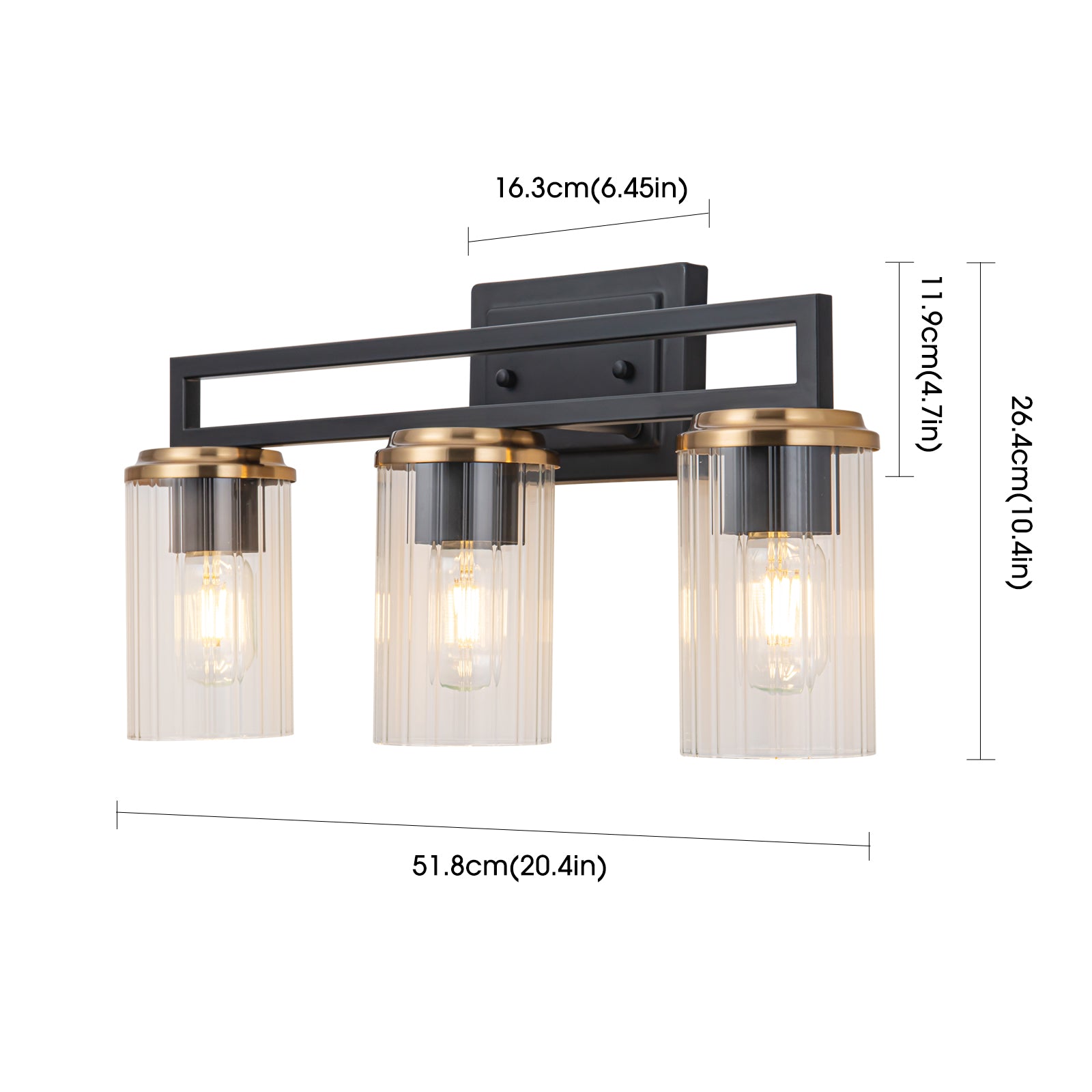 Belisi 3 Light Black/Satin Brass Gold Vanity Light