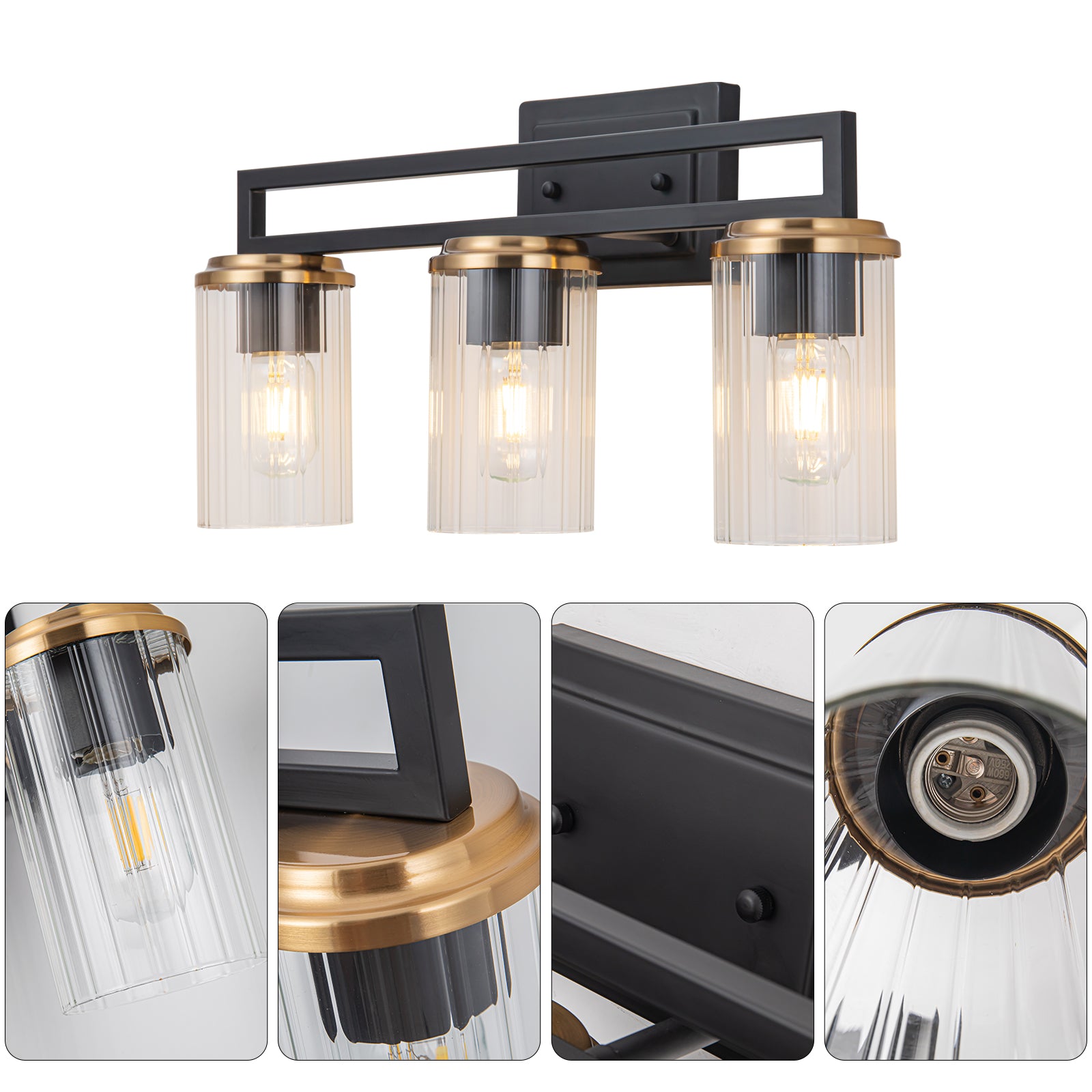 Belisi 3 Light Black/Satin Brass Gold Vanity Light