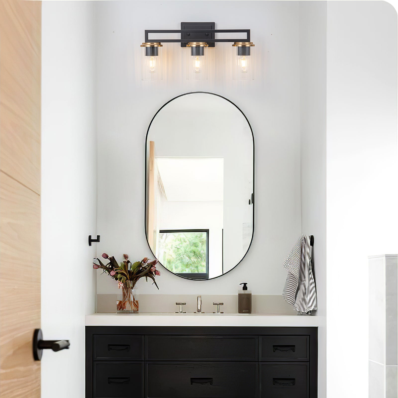 Belisi 3 Light Black/Satin Brass Gold Vanity Light