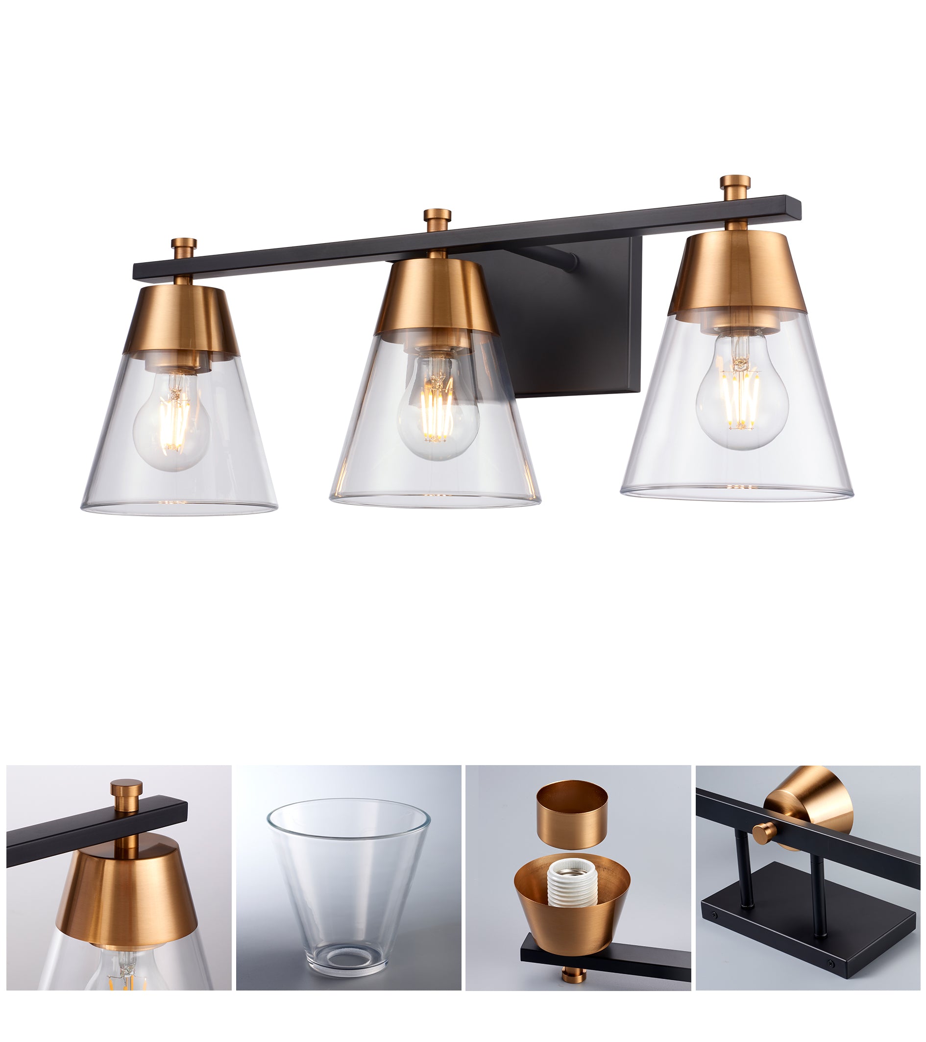 Alain 3 Light Gold Black vanity Light