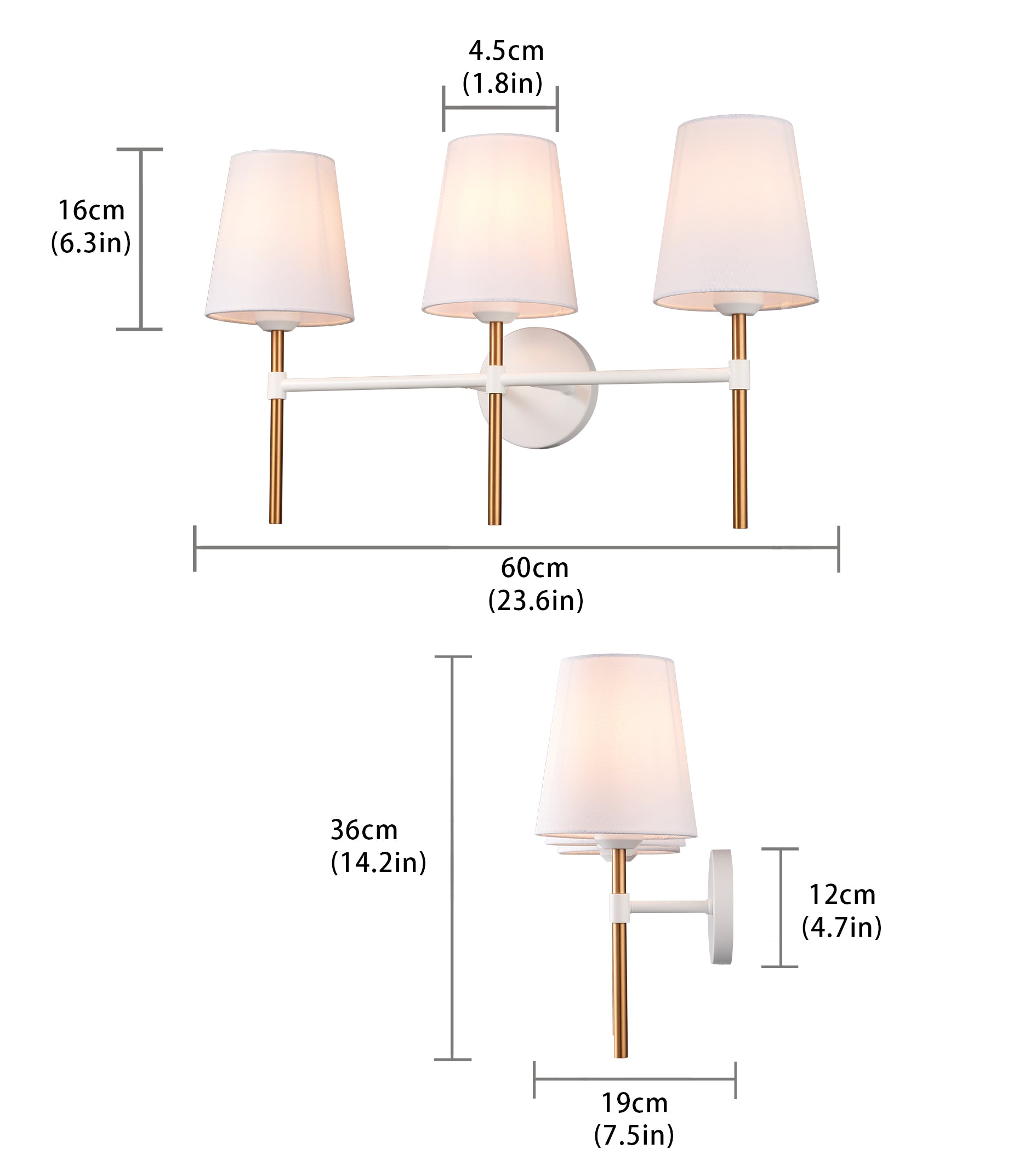 Lya Transitional Gold and White Vanity Light