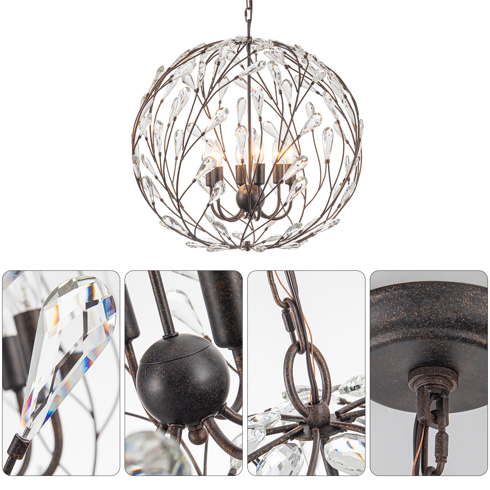 BRNO 6 Light Rust Round Pendant